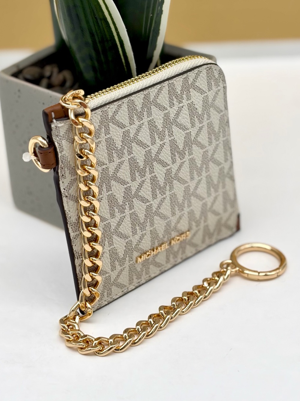 Michael Kors Jet Set Travel Signature Logo Chain Wallet Card Holder